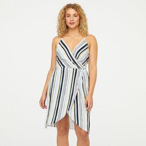 LOFT Striped Wrap Dress - Black, White, Yellow